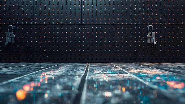 Empty dark wooden room studio background with textured floor