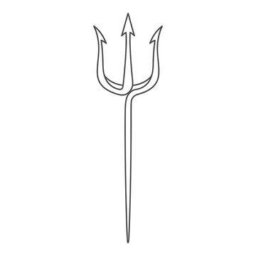 A line drawing of a three pronged pitchfork or trident for mythological sea gods icon