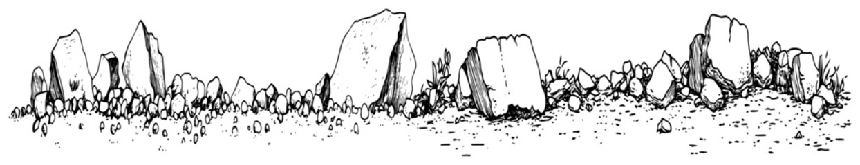 Rocky ground with stones and boulders in vintage woodcut engraving style © Kaz