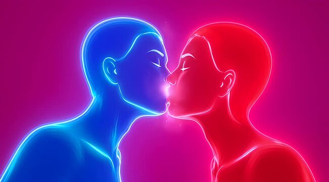 Neon Abstract Couple Kissing Love Romance Couple Glowing Energy Connection