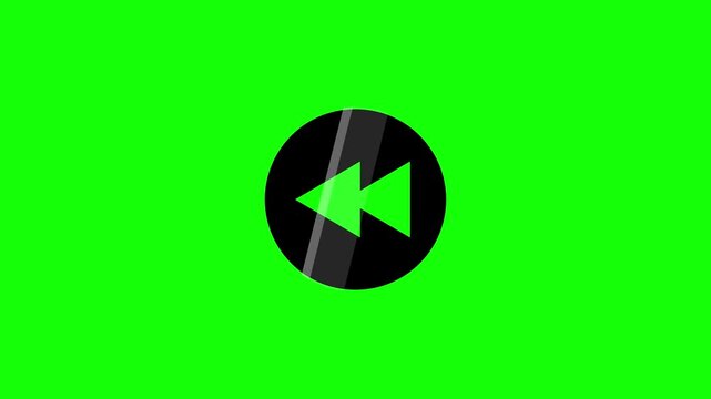 Rewind button icon with light sweep on green screen. 4K Video