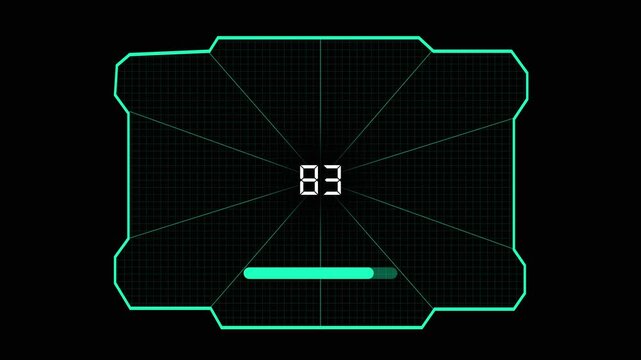Futuristic interface with countdown timer and bar. Futuristic interface for system launch sequence. Futuristic interface animation for technology progress.