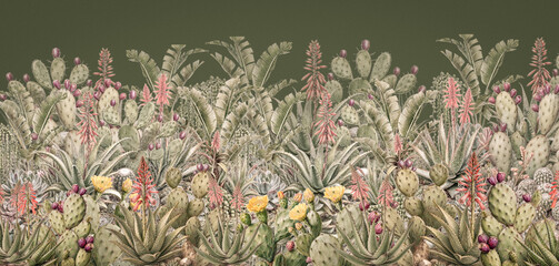 Obraz premium Vintage Style Cactus and Palm Illustration
