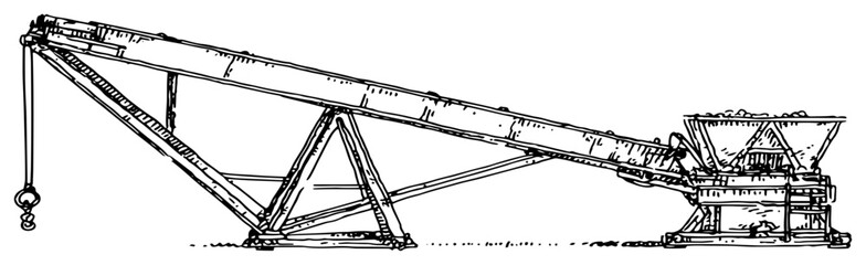 Heavy machinery crane for mining or construction in hand drawn technical sketch style © Kaz