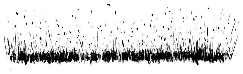 Field grass and flying particles border in vintage engraving style © Kaz