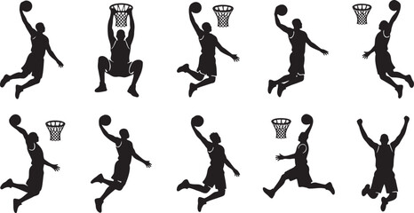 10 Basketball Dunk Silhouettes Icon Sheet Vector. © Murad