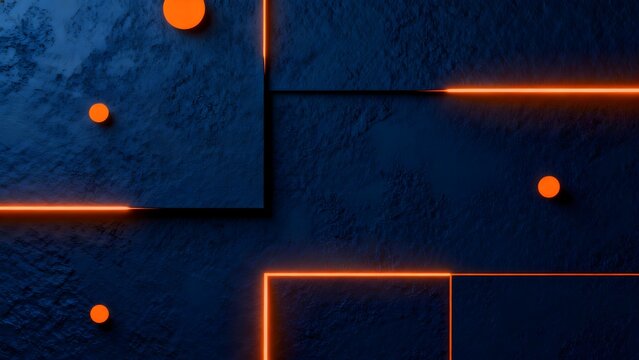 Abstract neon lines and spheres on textured surface