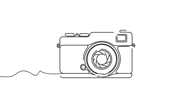 Animation of line drawing of camera, symbolizing photography and memories.
