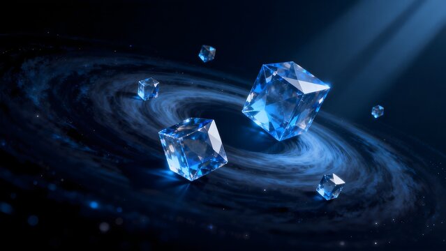 Blue crystal cubes in space