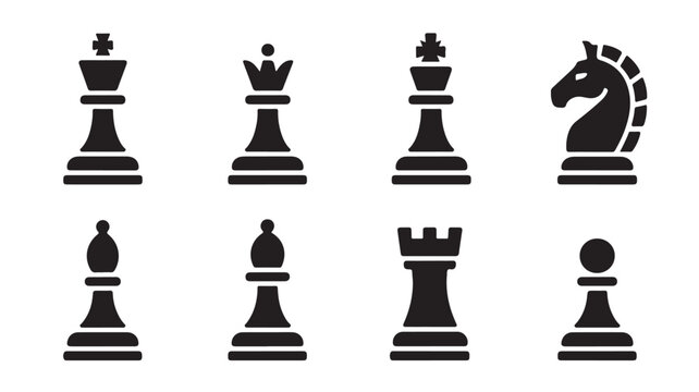 Traditional Shatranj Chess Icon Pack on White Background For Gaming Strategy Concepts
