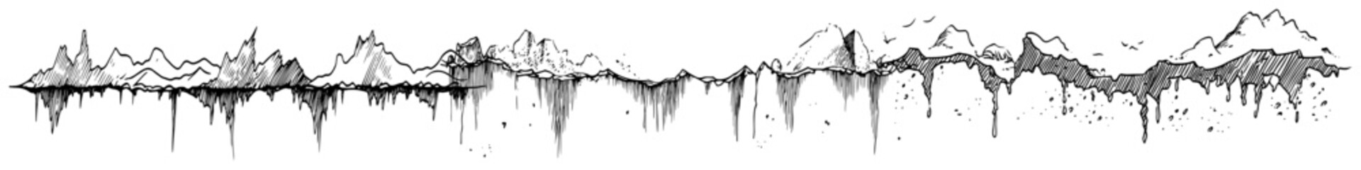 Jagged rocky cliff edge with dripping texture in vintage engraving style © Kaz