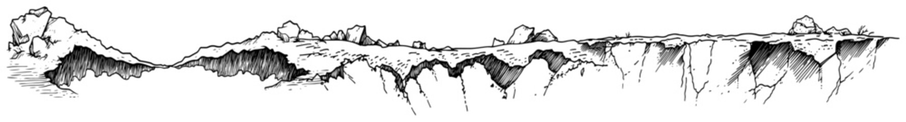 Obraz premium Rocky cliff edge and terrain borders in vintage engraving style