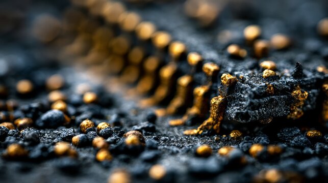 A close-up view of a textured surface with golden studs