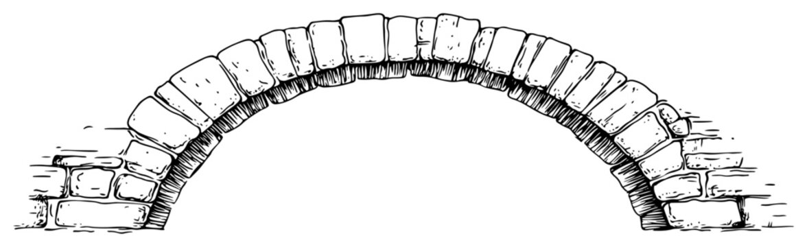 Stone arch bridge or ancient doorway entrance in hand drawn sketch style