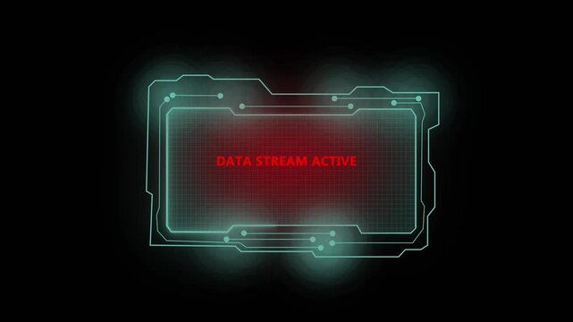 Data stream active interface with red glow. Data stream active for high speed transfer. Data stream active animation for technology system.
