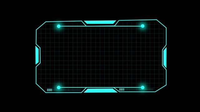 Cyan futuristic grid frame with side accents. Cyan futuristic grid for digital interface design. Cyan futuristic grid animation for tech display.