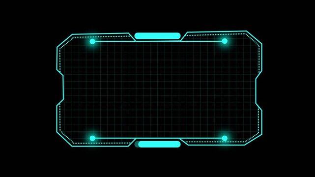 Cyan futuristic grid frame with glowing lights. Cyan futuristic grid for modern technology display. Cyan futuristic grid animation for HUD screen.