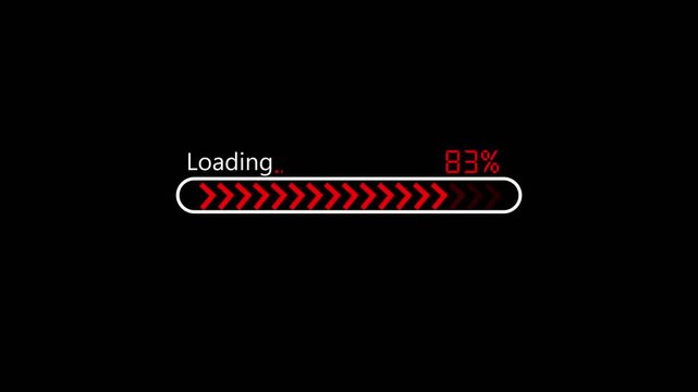 Loading bar with red chevron progress and percentage. Loading bar for system warning or alert. Loading bar animation for data processing.
