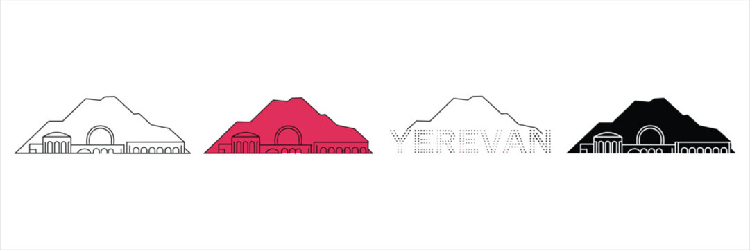 Yerevan cascade landmark in four styles, outline, solid, and dotted