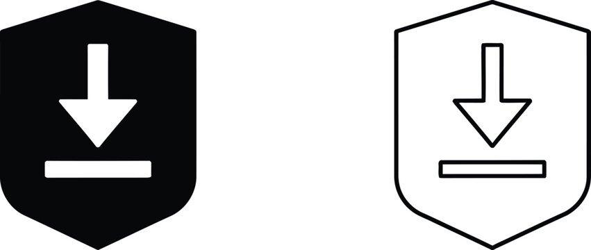 Download shield icons representing secure file transfer and data protection for web and mobile interfaces