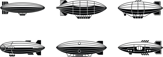Vintage Airship and Zeppelin Silhouette Vector Collection © Ahamedpicu