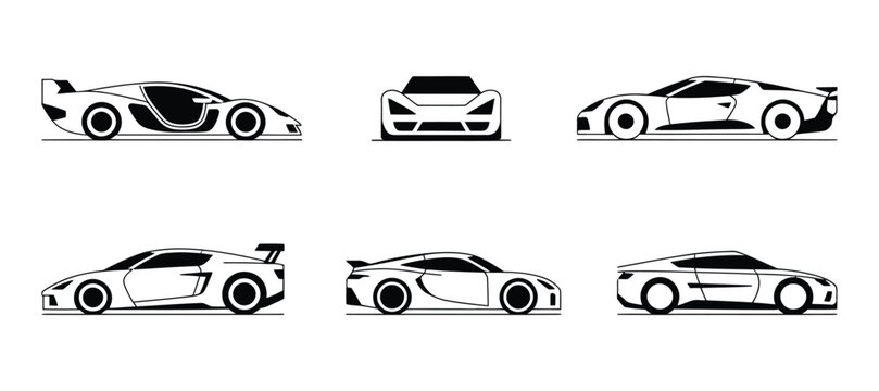 Sports Car and Supercar Black Silhouette Vector Illustration