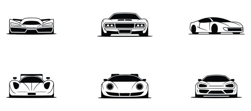 Sports Car and Supercar Black Silhouette Vector Illustration