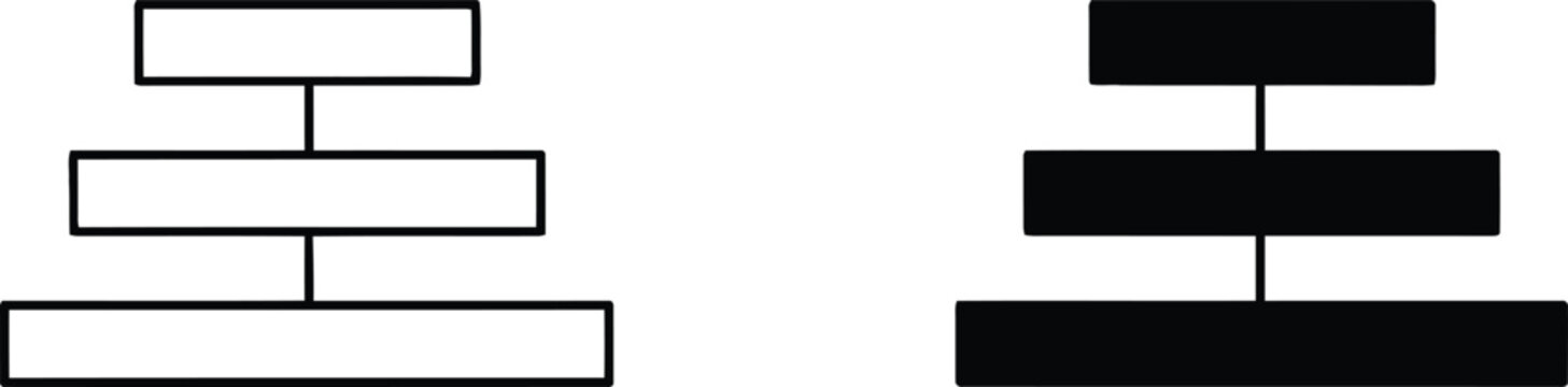 Hierarchical pyramid charts showing three levels of data connected by simple vertical alignment lines