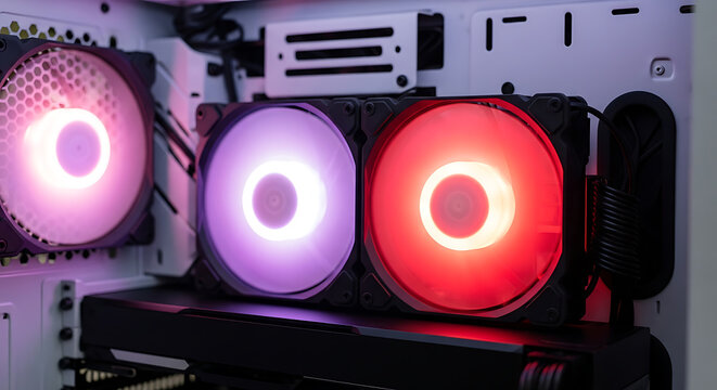 Vibrant RGB cooling fans inside modern gaming computer case