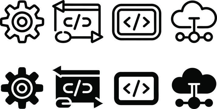 Set of technology and software development vector icons