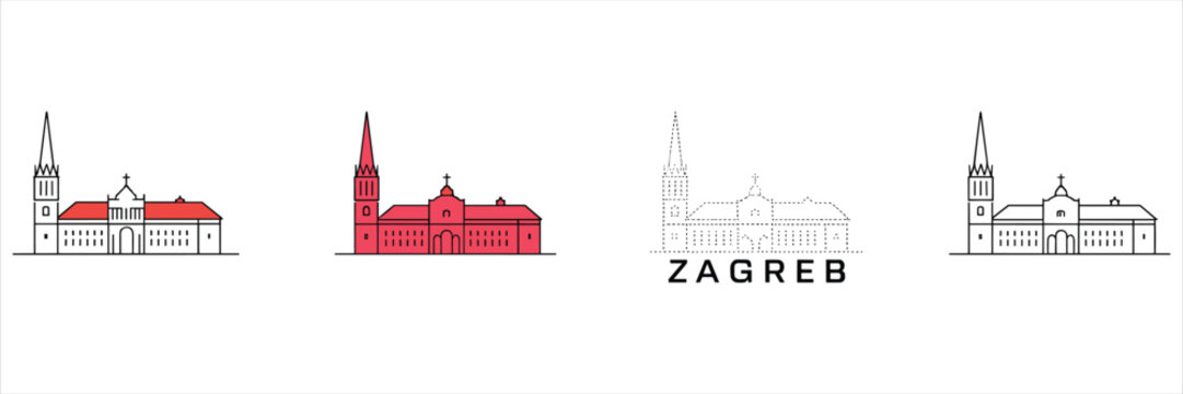 Zagreb cathedral outline in four different styles croatia