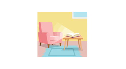 Fototapeta premium Cozy Reading Nook: Armchair and Open Book