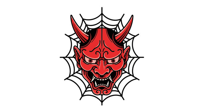 Red demon face with horns angry.