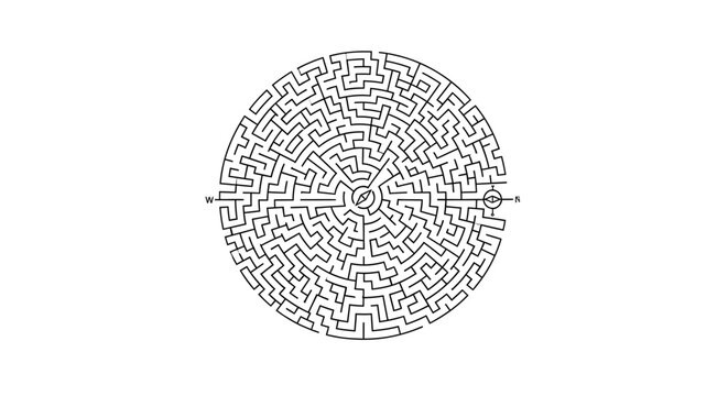 A circular maze with intricate paths.