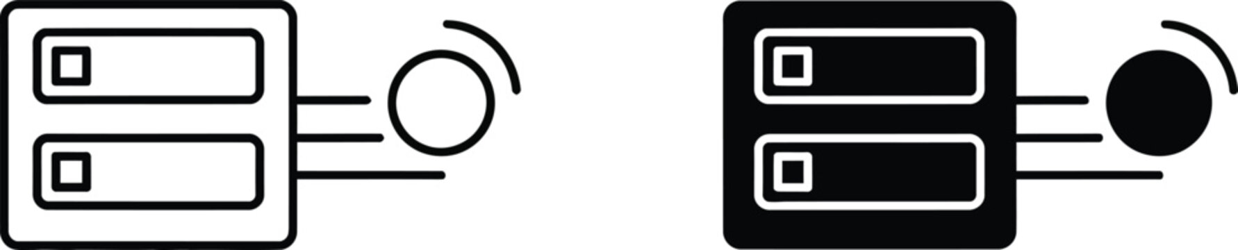 Network server icon showing fast data transfer speed with a moving sphere and streaming lines