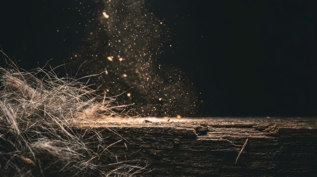 Cinematic macro shot of a wild deer mouse in a dark unhygienic environment with glowing airborne dust particles, hantavirus zoonotic disease transmission and pest infestation concept