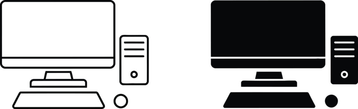 Personal desktop computer hardware set featuring a monitor and central processing unit tower for office work