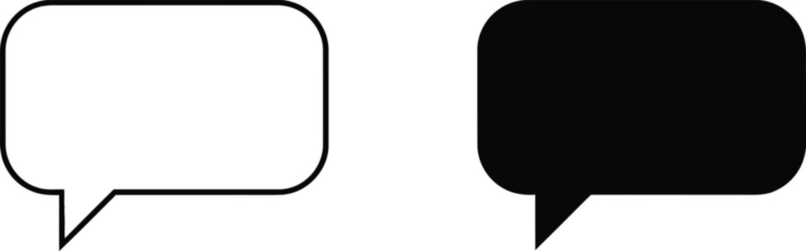 Rounded rectangle speech bubble icons set for simple digital communication and messaging interface system buttons
