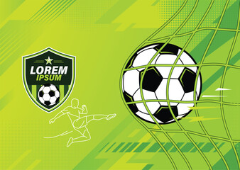 Football Ball in Goal Net on Green Sports Background Vector Design © MD NURE ALAM