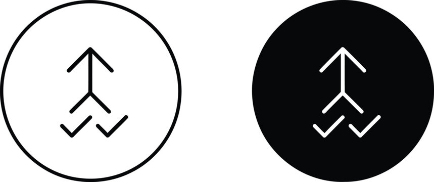 Stick figure person icon showing movement with arrow and check marks inside circular frame symbols