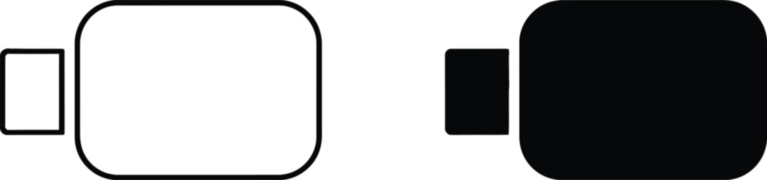Two battery level icons showing empty and full status for mobile devices and digital electronic interfaces