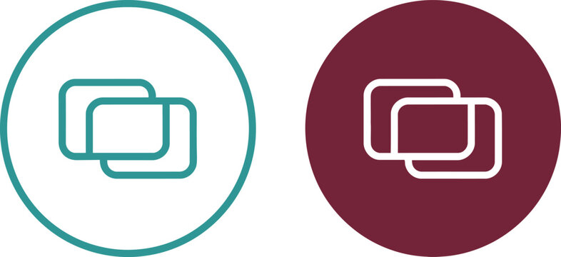 Two circular icons displaying rounded square overlay symbols for interface navigation and digital screen content management