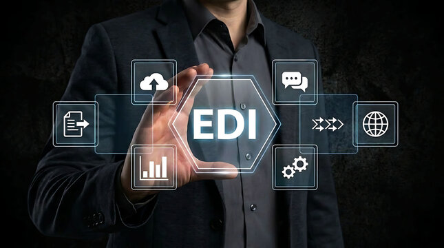 Businessman holding virtual hologram icon of Electronic Data Interchange EDI