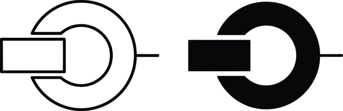 Two circular toggle switches representing power on and off states for electronic device interface controls