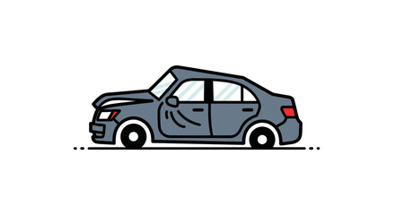 Fototapeta premium Damaged automobile illustration side view of gray sedan with collision damage