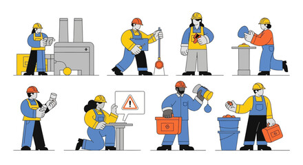 Fototapeta premium Diverse workers in various activities construction maintenance and industry