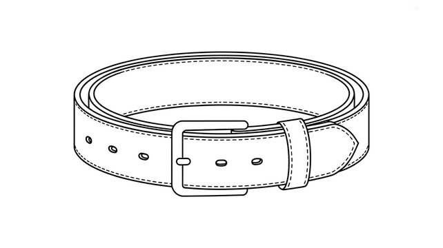 Leather belt, fashion accessory, belt illustration, black and white, line art