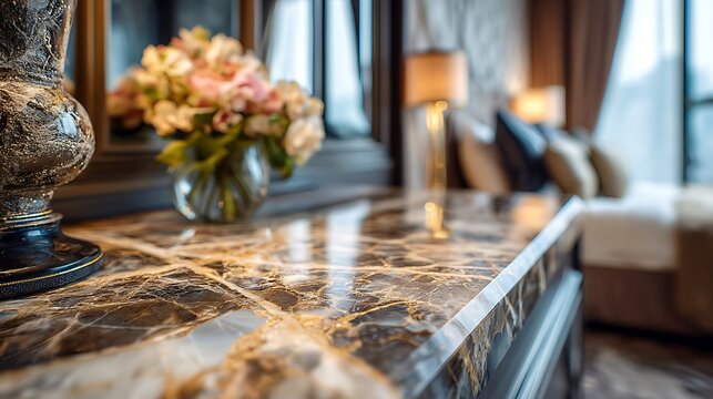 High-end Marble Counter with Warm Lighting / 温かい照明の高級大理石カウンター