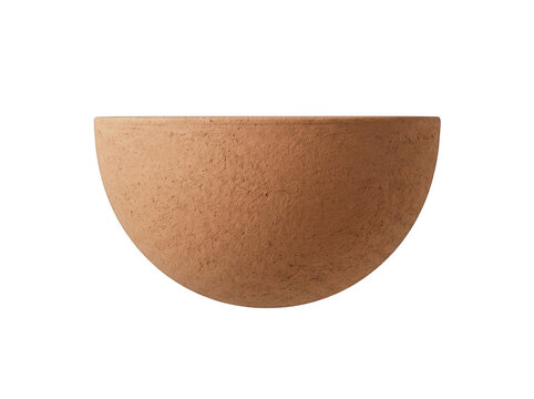 Half-Round Terracotta Clay Bowl - Minimalist Natural Pottery for Kitchenware and Home Decoration Isolated on White Background Design Mockup