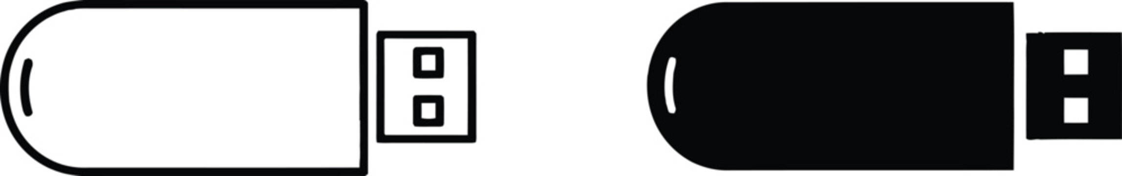 Two simple usb flash drive icons representing data storage and portable information transfer for digital devices